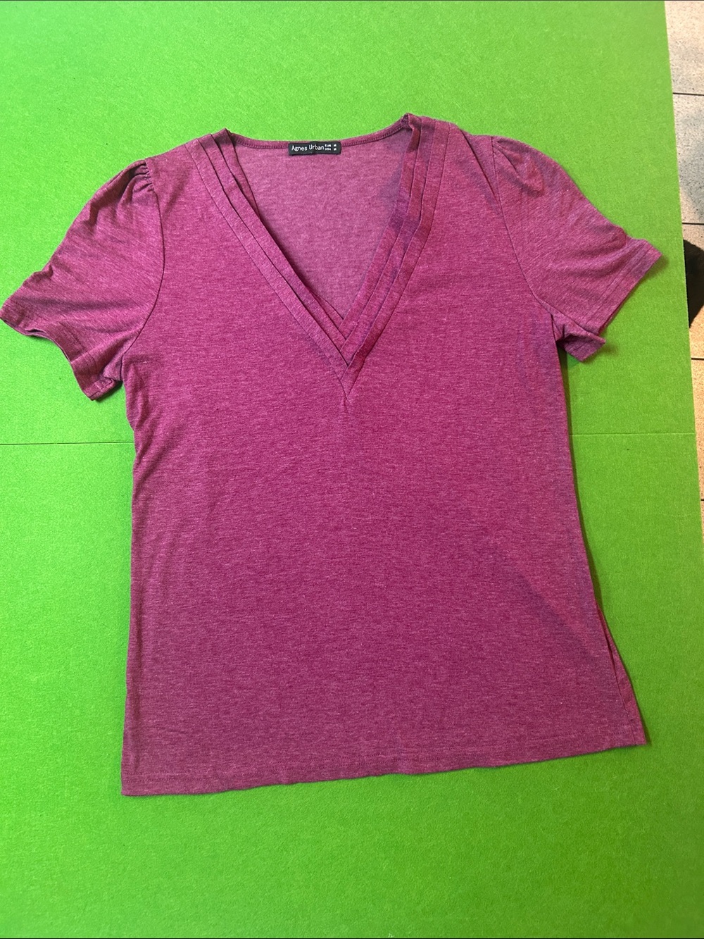Agnes Urban Short Sleeve Layered V-Neck Tee Raspberry Boho Smart Casual Soft